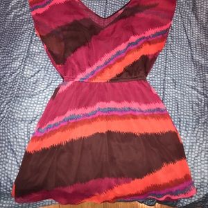 Colorful, V-neck, cinched-waist dress